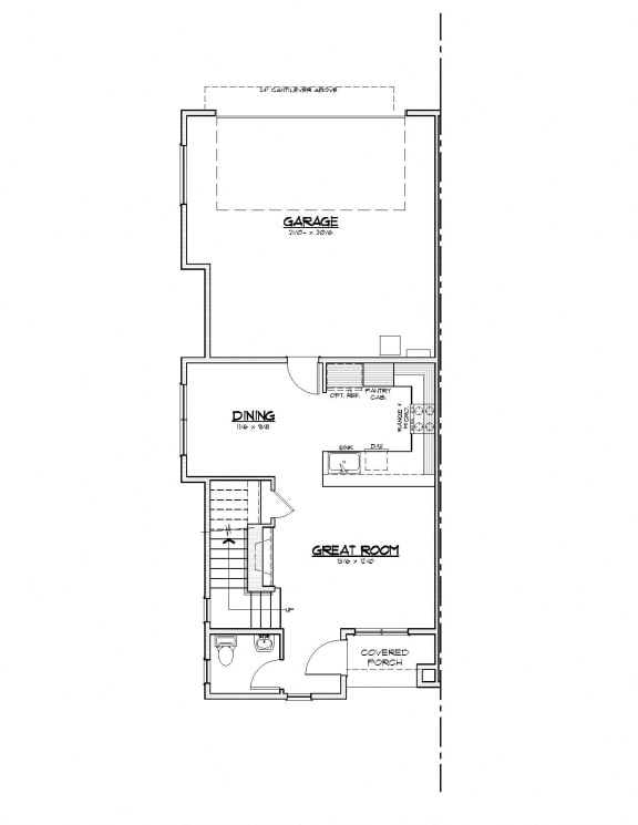 a floor plan of a home with a small footprint and a garage