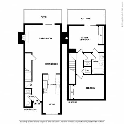 A black and white diagram of a two-story house with labeled rooms.