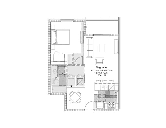 a floor plan of a small house with a bedroom and a bathroom