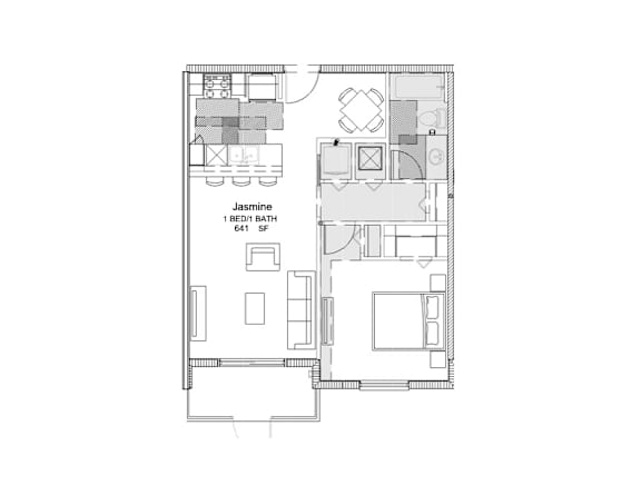 a floor plan of a house with a bedroom and a living room