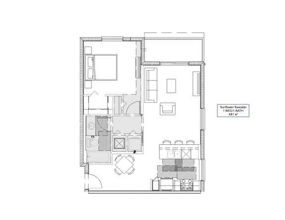 a floor plan of a home with a bedroom and a living room