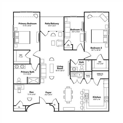 A black and white image of a house floor plan.