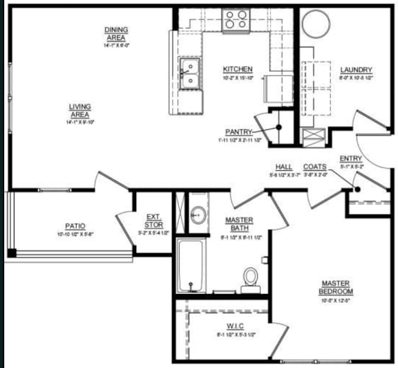 A black and white image of a house floor plan with labeled rooms.