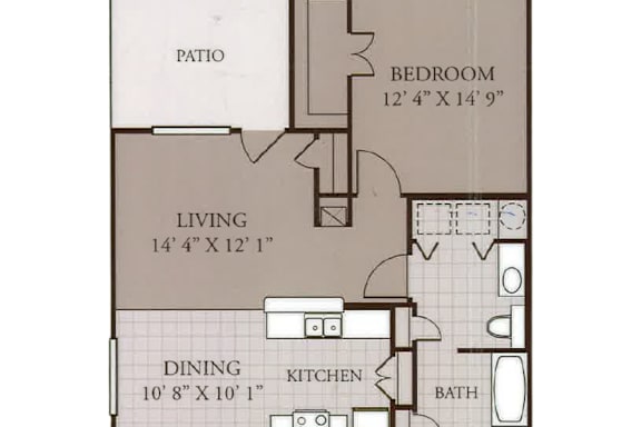 A floor plan of a house with a living room, dining room, kitchen, bedroom, and bathroom.