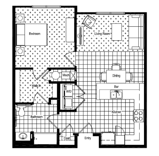 A black and white floor plan of a house with labeled rooms.