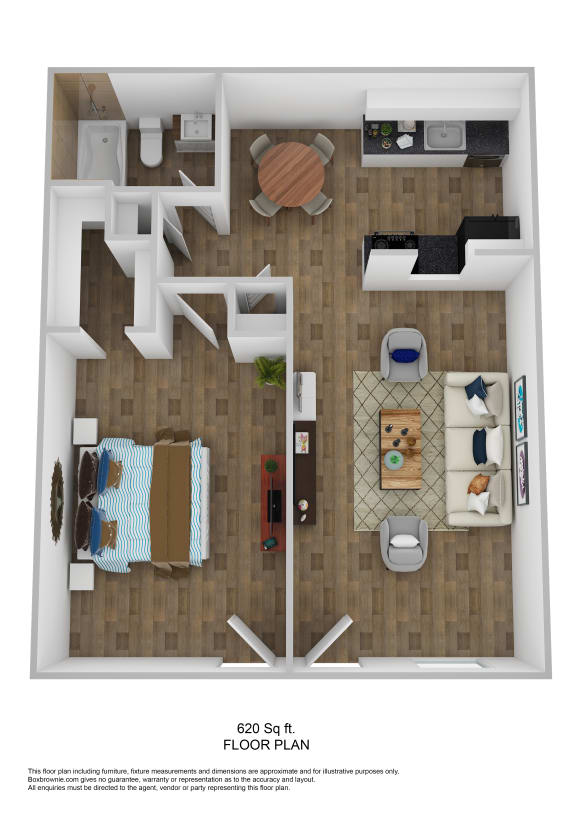 Floor Plan  1 bed 1 bath floor plan at Azure Place Apartments, Tennessee, 38118