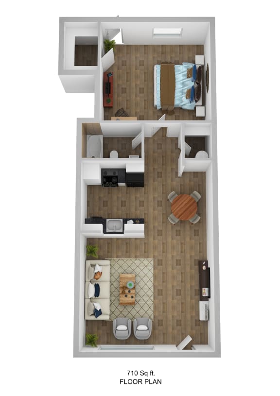 1 bed 1 bath floor plan B at Azure Place Apartments, Memphis, TN