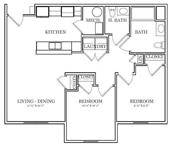 A top-down view of a house layout with a living room, kitchen, dining area, and bedrooms.
