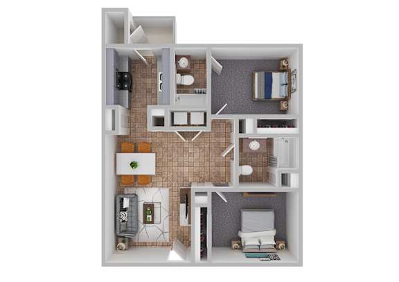 A floor plan of a small apartment with a kitchen, living room, and bathroom.