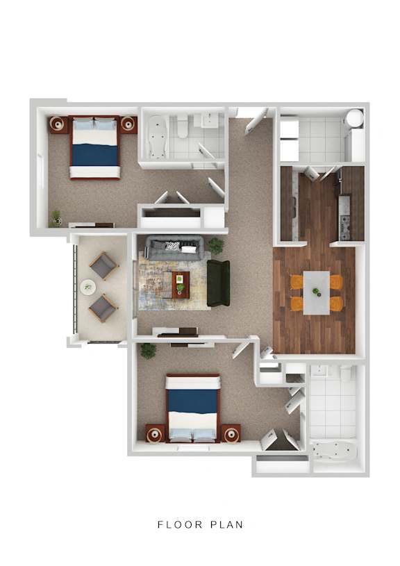 Floor Plan  A floor plan of a house with a kitchen, living room, and two bedrooms.
