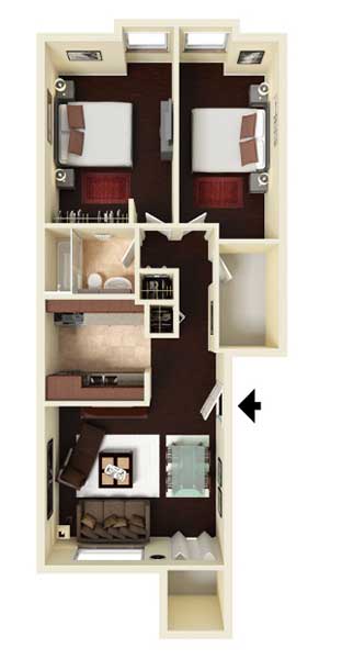 Floor Plan  A diagram of a dollhouse with a cut out showing the inside.