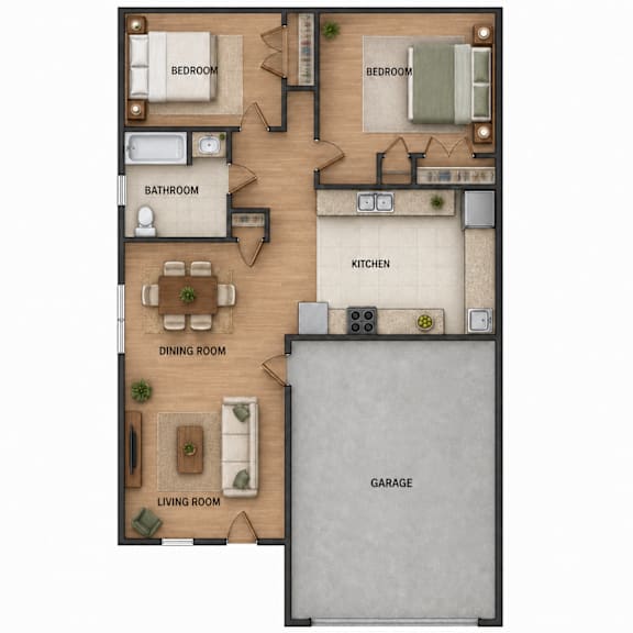 A floor plan of a house with labeled rooms including a garage.