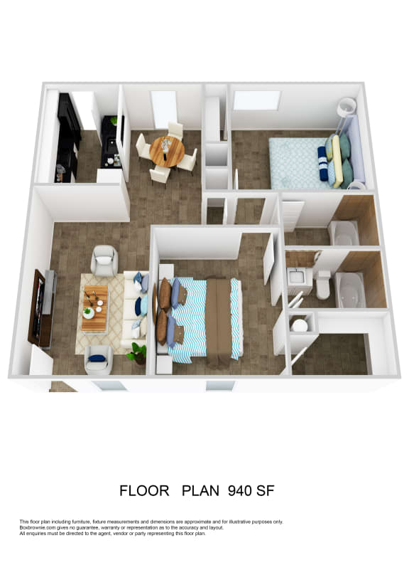 2 bed 2 bath floor plan at Azure Place Apartments, Memphis