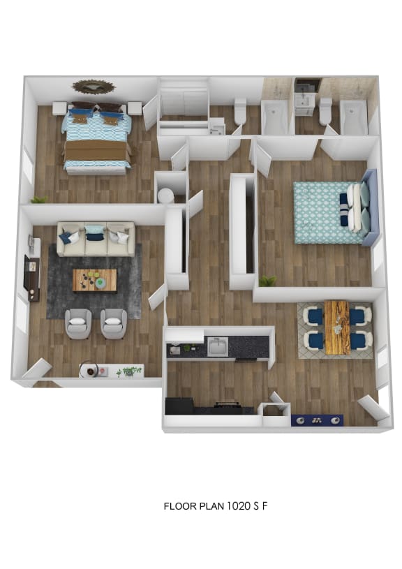 2 bed 2 bath floor plan B at Azure Place Apartments, Tennessee, 38118