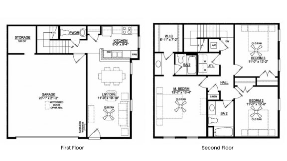 floor plan of the first and second floors of a house