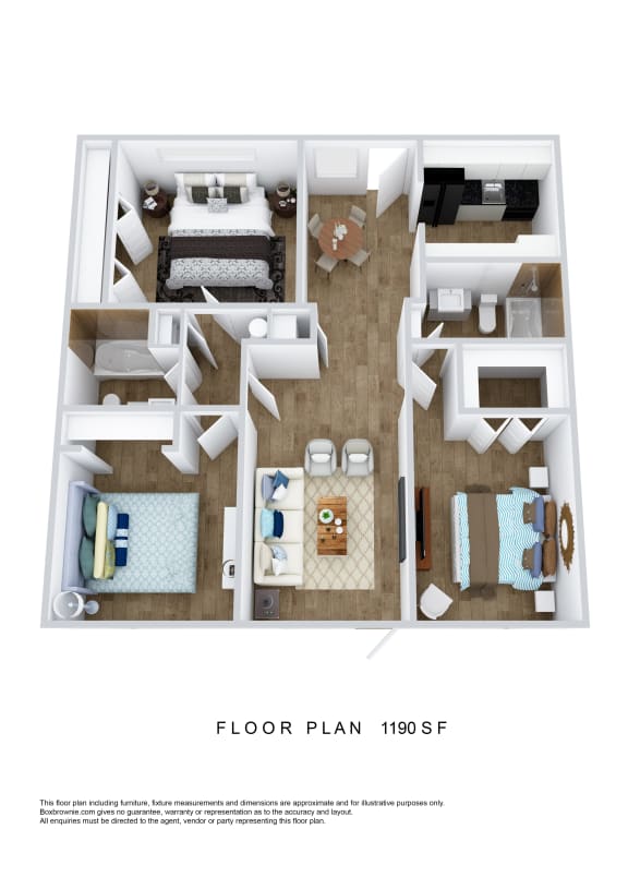 3 bed 2 bath floor plan A at Azure Place Apartments, Memphis, TN