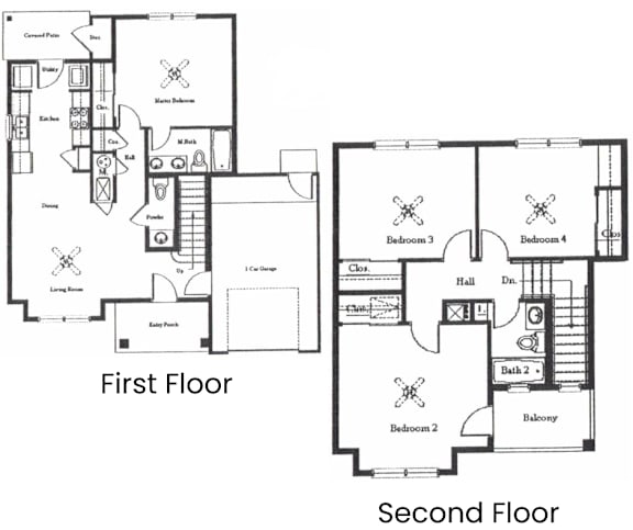 the floor plan for the first and second floors of a house