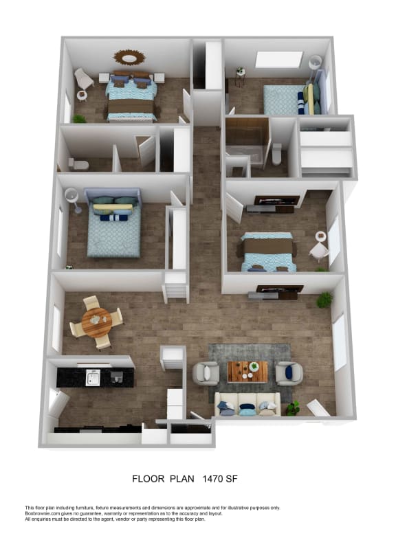 Floor Plan  4 bed 2 bath floor plan A at Azure Place Apartments, Memphis, 38118
