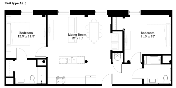 A2.3 Floor Plan at The Mill at Prattville, Prattville, AL, 36067