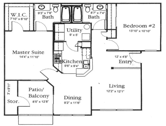 a floor plan of a house with a combination of bedrooms and baths