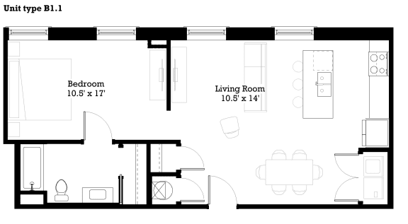 B1.1 Floor Plan at The Mill at Prattville, Alabama, 36067