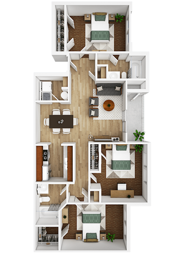 A top-down view of a house layout with a central courtyard.