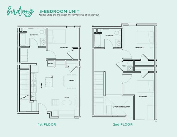 A floor plan of a 3-bedroom unit with two different layouts.