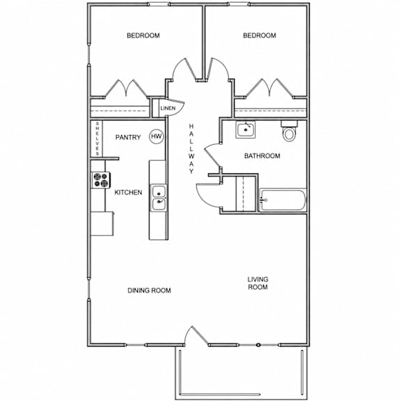 A black and white image of a house floor plan.