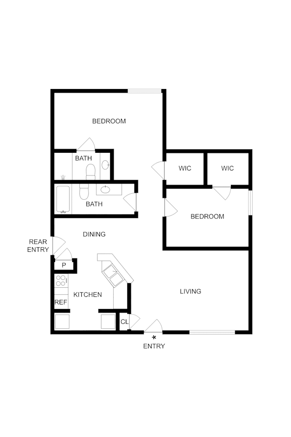 A black and white floor plan of a house with labeled rooms.