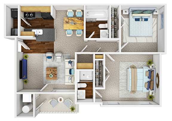 A detailed floor plan of a two-bedroom apartment.