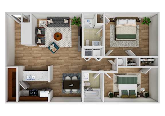 2 Bedroom 2 Bath Floor Plan at Mammoth at the Orchard Apartments, Rogers, AR