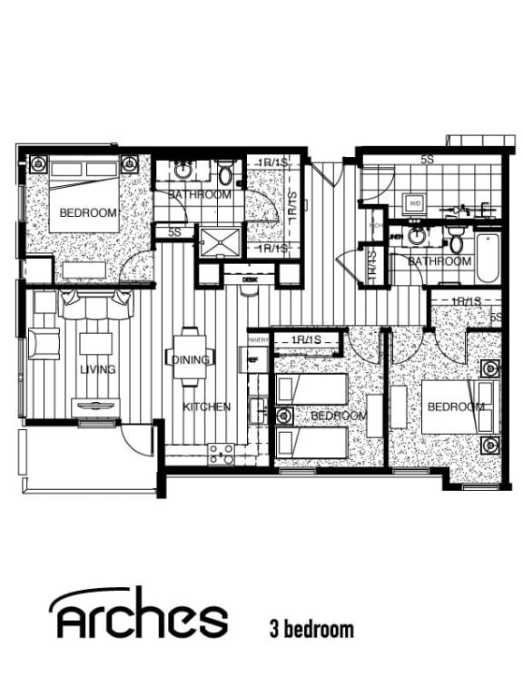 a typical floor plan of a 3 bedroom apartment
