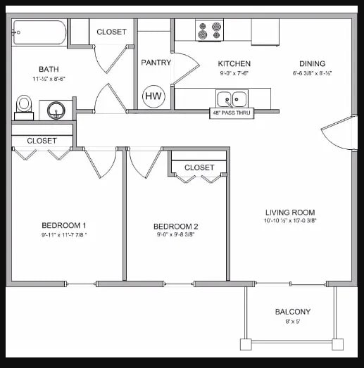 A black and white image of a floor plan for a house.