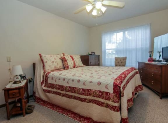 Cozy bedroom space with plenty of natural light