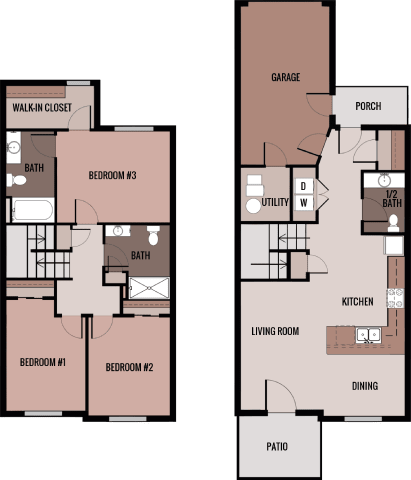 A floor plan of a two-story house with labeled rooms.