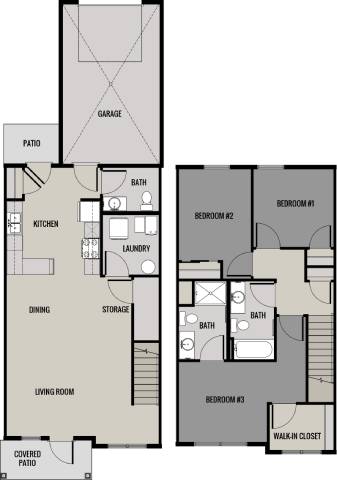 A floor plan of a house with labeled rooms such as Bedroom 1, Bath, Kitchen, and Living Room.
