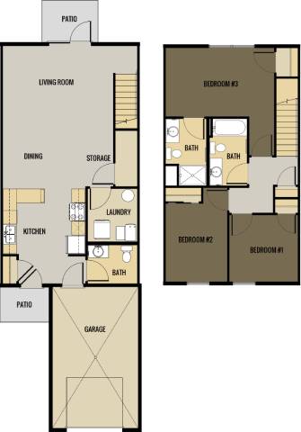 A floor plan of a house with labeled rooms such as living room, kitchen, and bedrooms.
