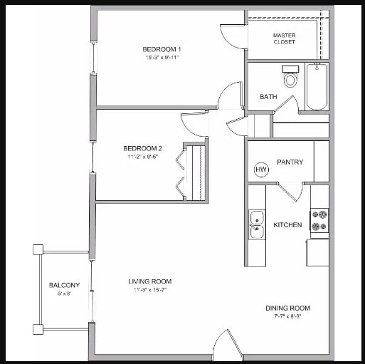 A black and white image of a house floor plan.