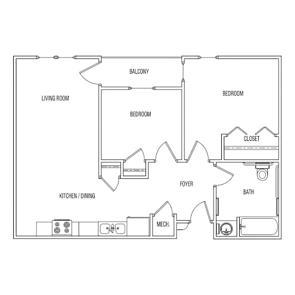 A black and white diagram of a house layout with labeled rooms.