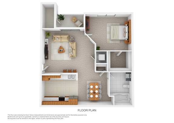 a stylized floor plan of a 1 bedroom floor plan