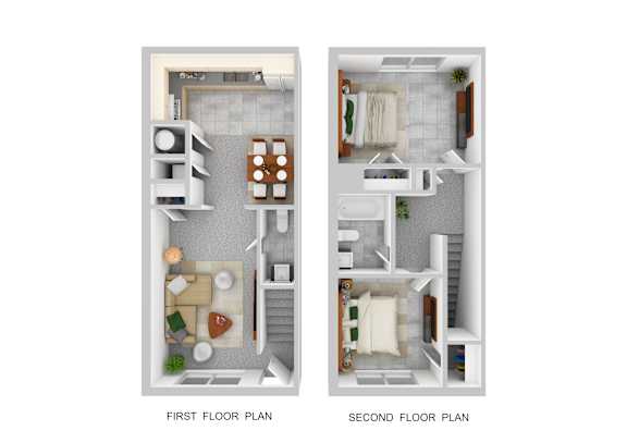 Two images showing the first and second floor plans of a house.