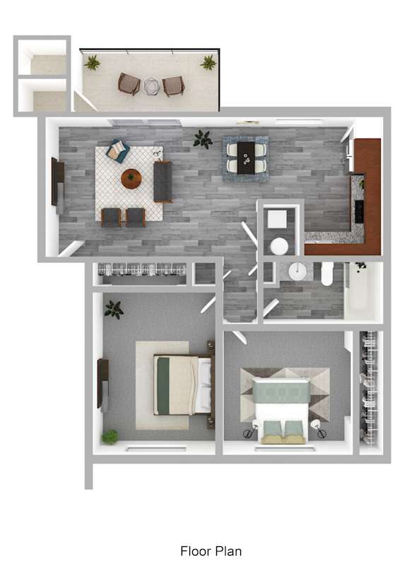 A floor plan of a house with a living room, kitchen, and bathroom.