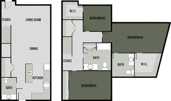 A diagram of a house layout with three bedrooms.