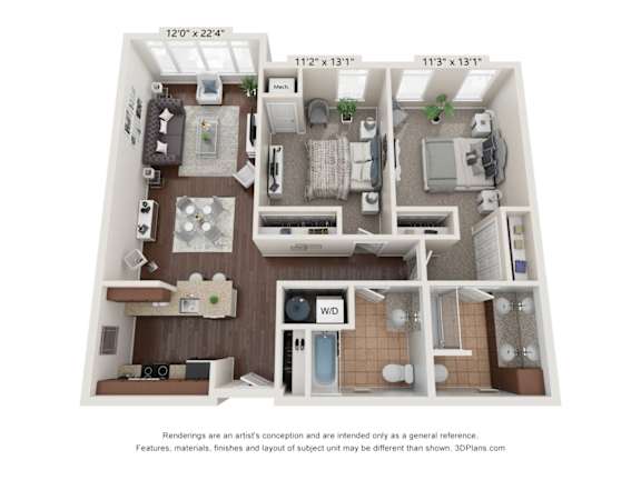 a 3d floor plan with a bedroom and a bathroom