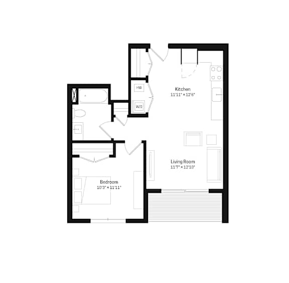 Studio, one-bath floor plan