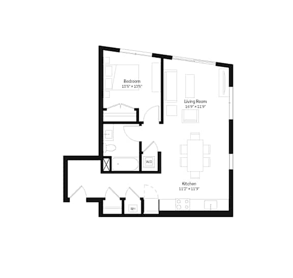 One-bedroom, one-bath floor plan