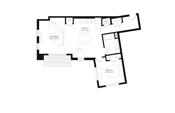 Studio, one-bath floor plan