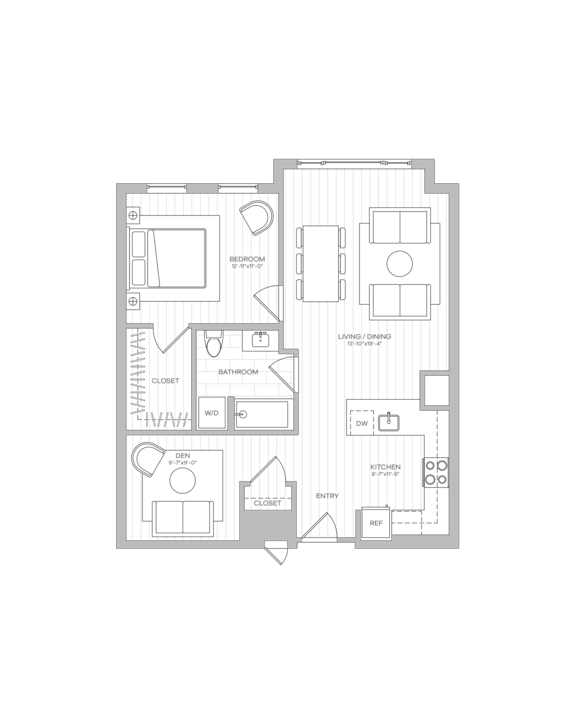 A floor plan of a house with multiple rooms and a garage.