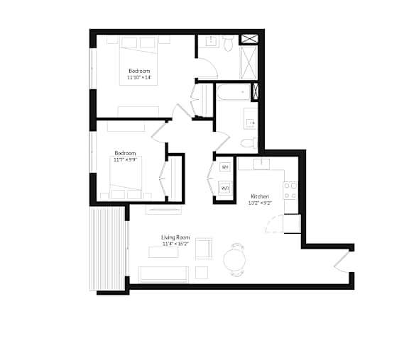 Two-bedroom, two-bath floor plan