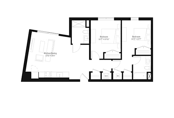 One-bedroom, one-bath floor plan